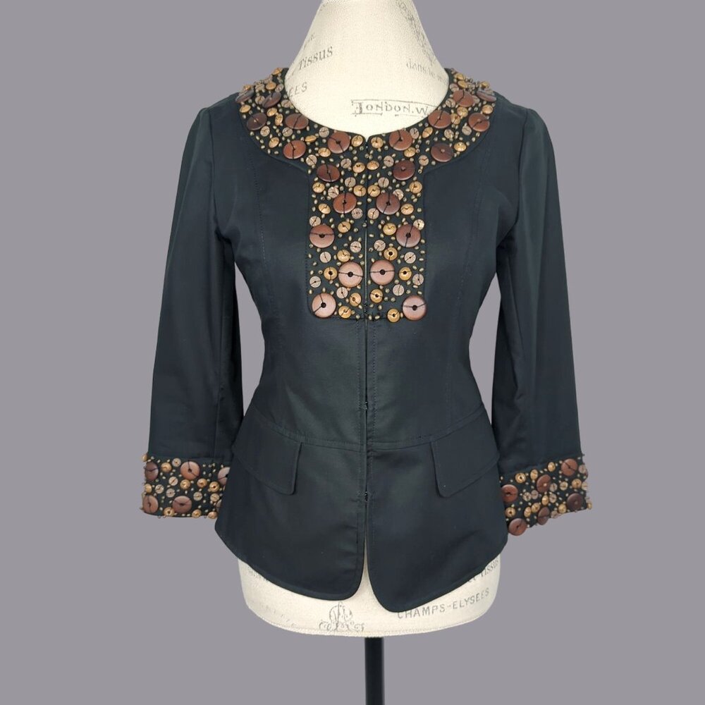 Lafayette 148 Beaded Blazer Jacket 0 Black Brown